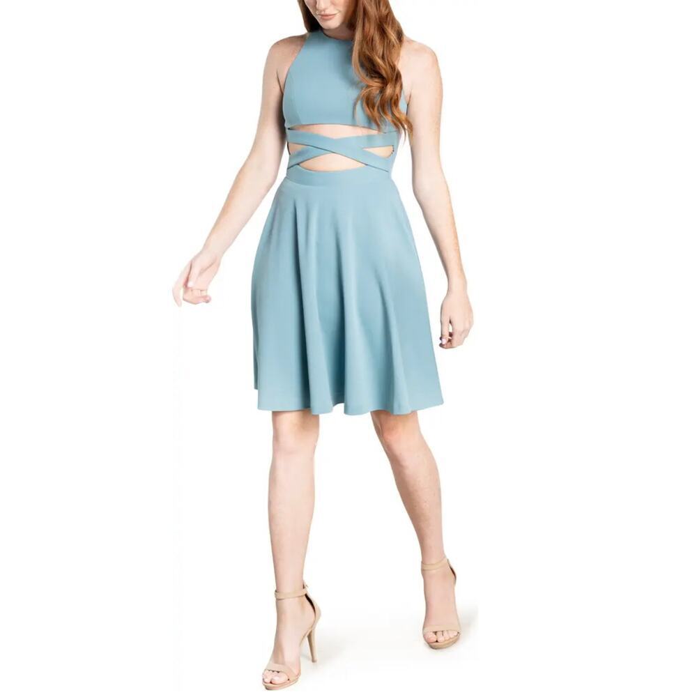 Dress the Population Mariela Cutout Fit & Flare Dress Sea Breeze Size XS NWOT